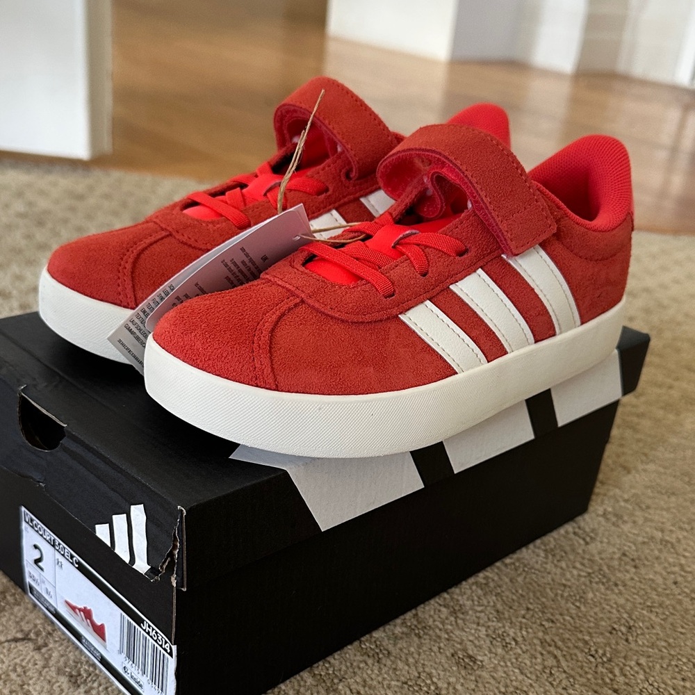 NWT Adidas Kids Red and White Court Sneakers